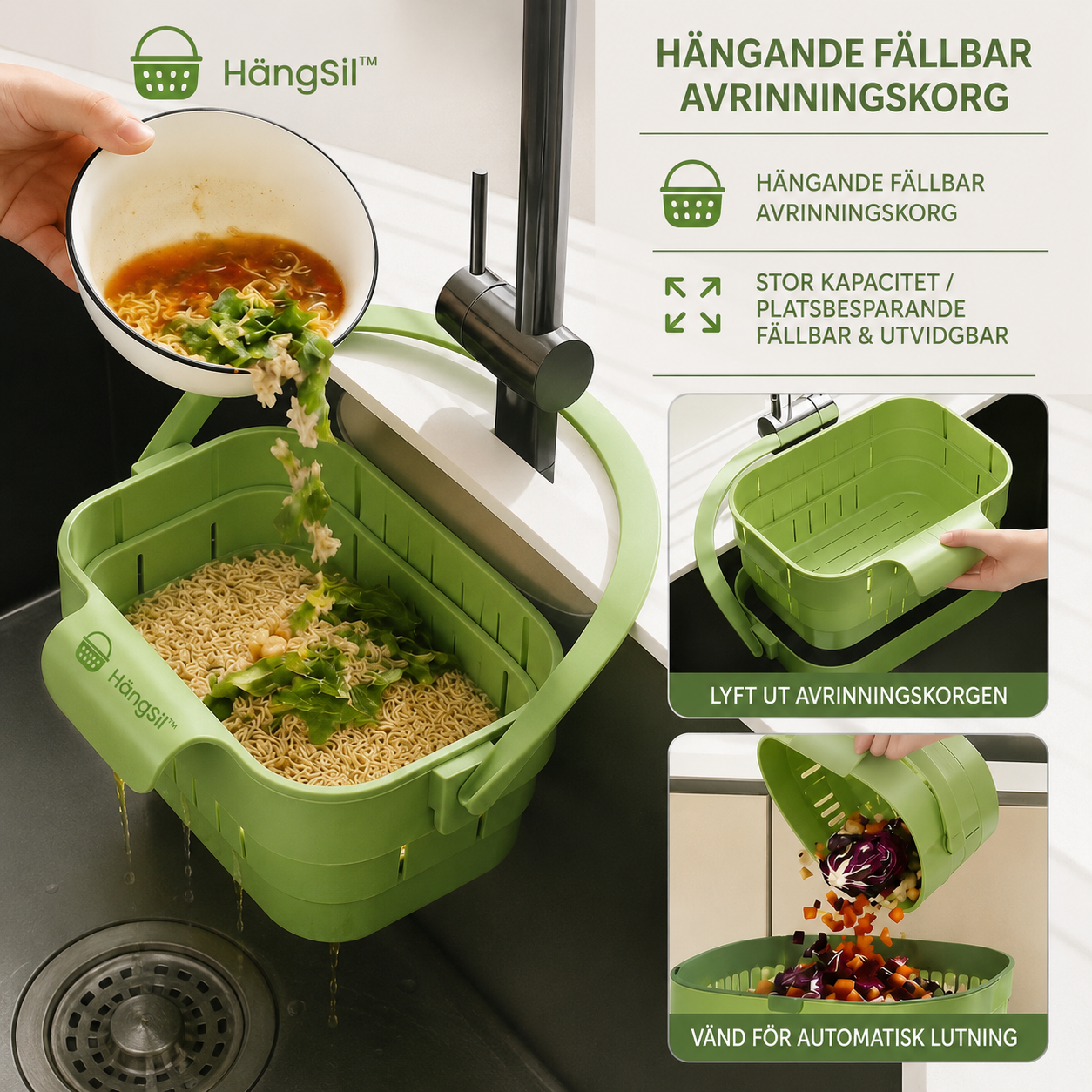 HängSil™ Ren vask. Utan att röra en enda matrest.