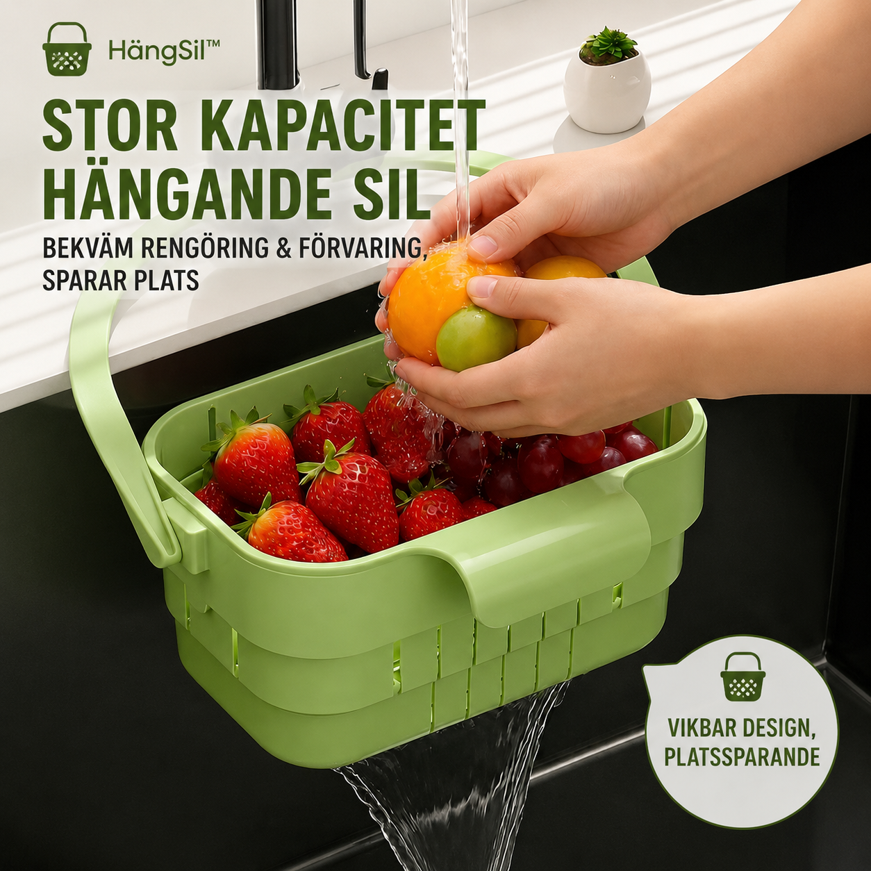 HängSil™ Ren vask. Utan att röra en enda matrest.
