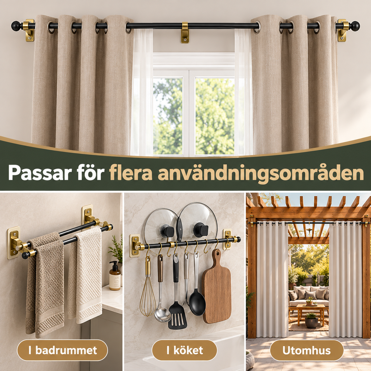 Självhäftande gardinstångshållare – ingen borrning, Noll hål i väggen
