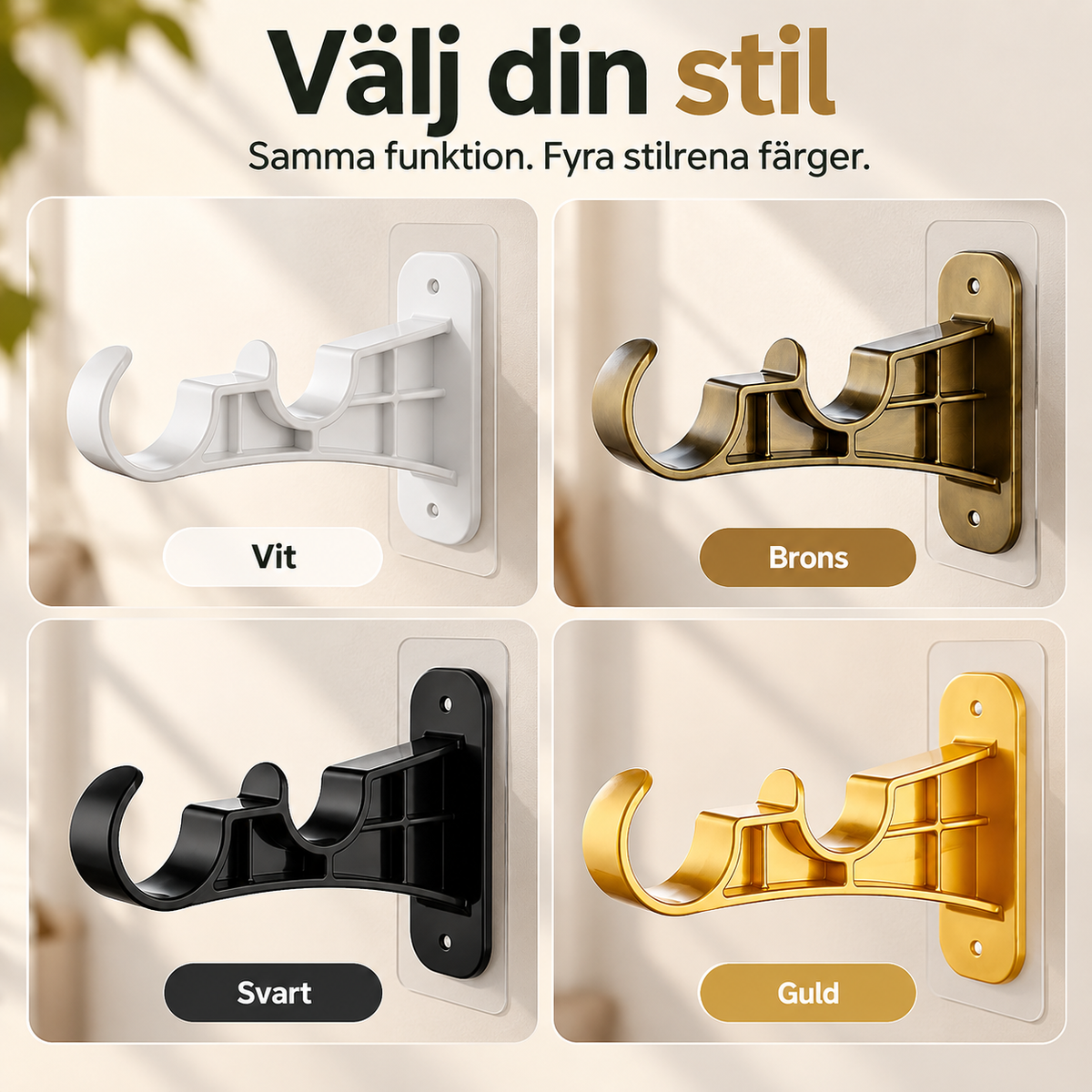 Självhäftande gardinstångshållare – ingen borrning, Noll hål i väggen
